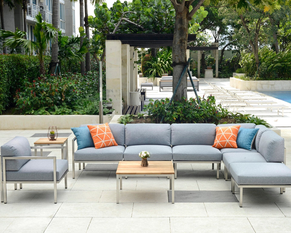 Arolla Table basse 73x73cm H:38cm en inox brossé avec Teck