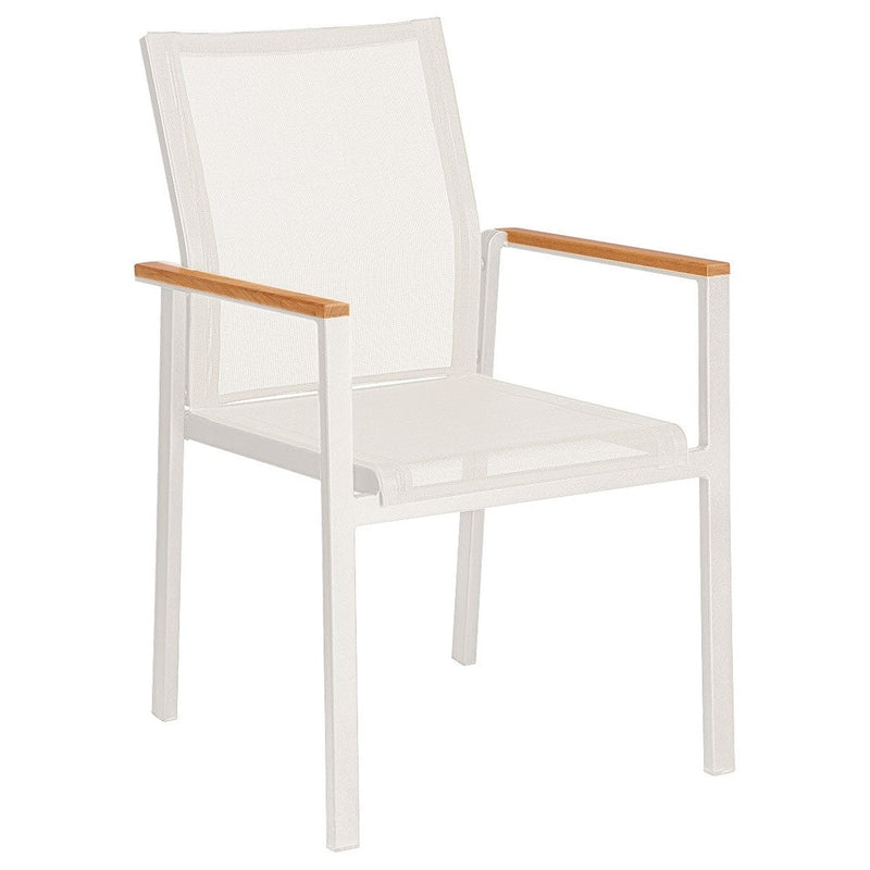 Barlow Tyrie Aura Dining Fauteuil repas accoudoirs teck Armature Artic White - Toile Pearl 