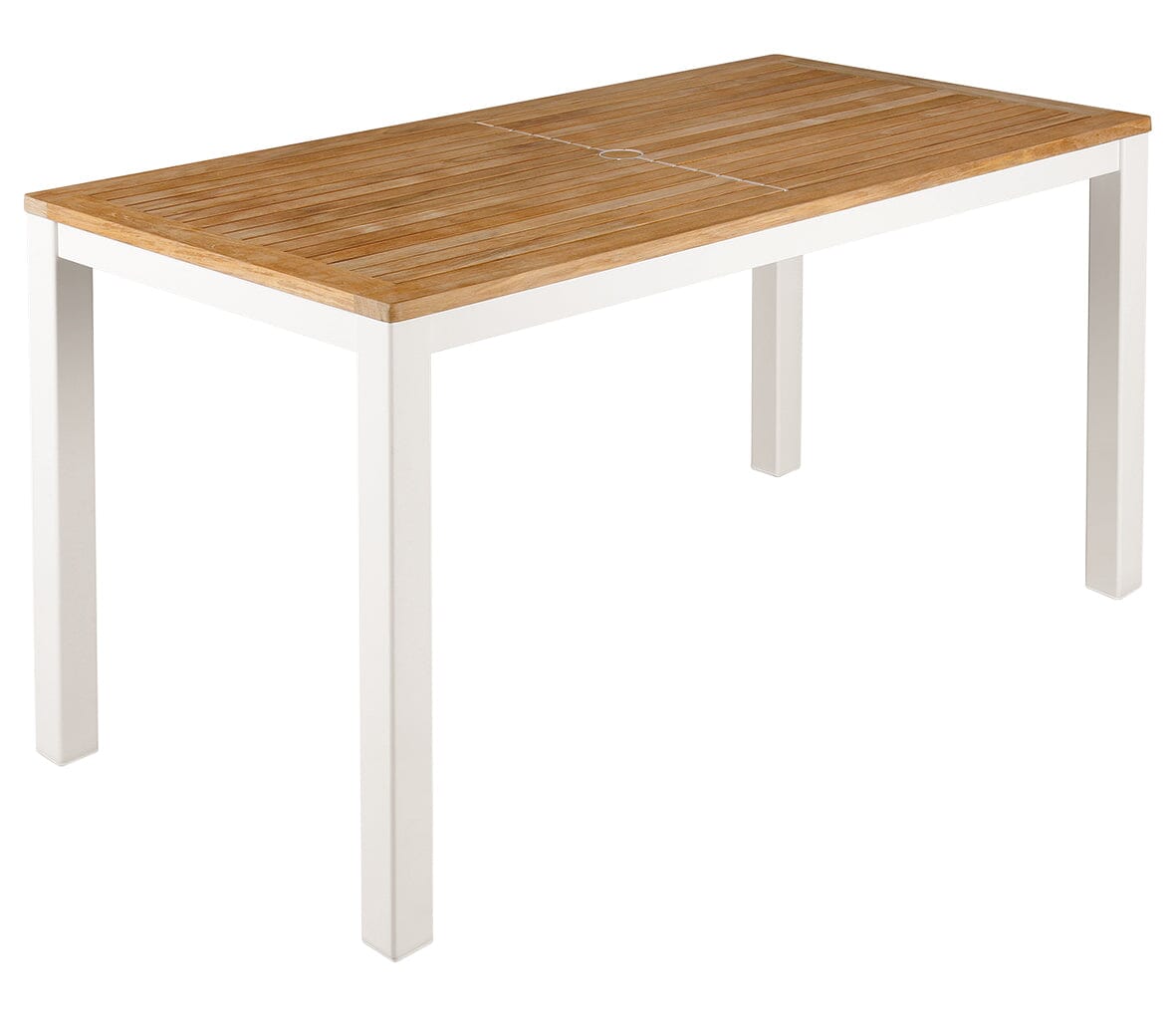 Barlow Tyrie Aura Dining Table 140 (139x71cm) Plateau Teck Plateau Teck et Armature Artic White