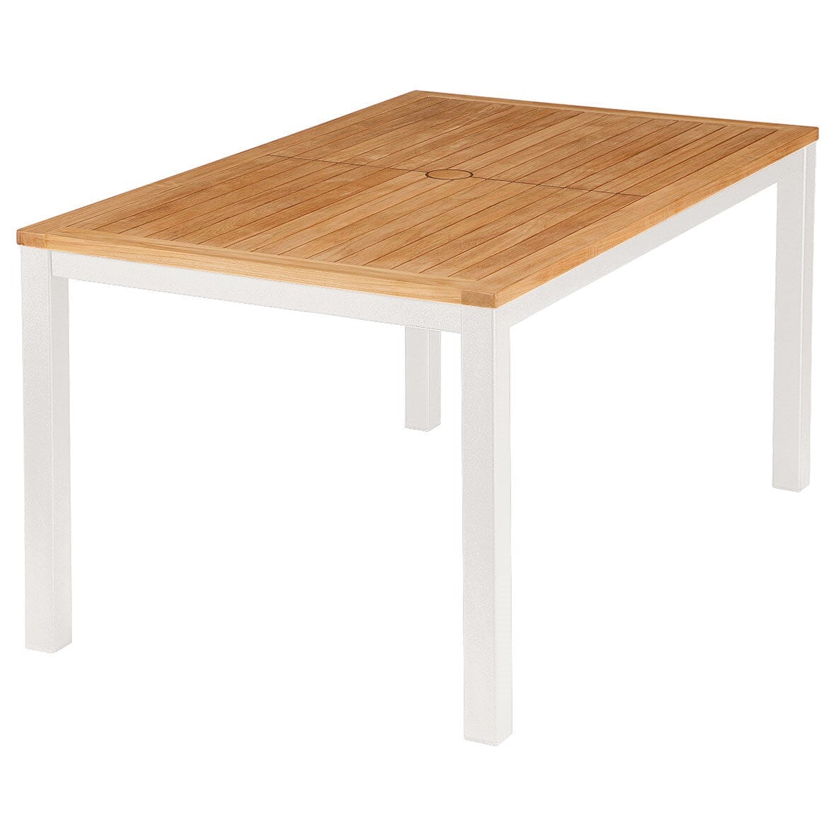 Barlow Tyrie Aura Dining Table 150 (145x90cm) Plateau Teck Plateau Teck et Armature Artic White
