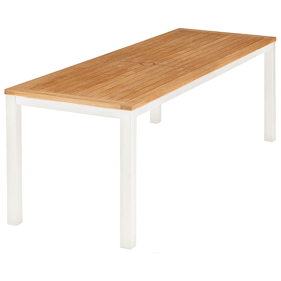 Barlow Tyrie Aura Dining Table 200 (200x71cm) Plateau Teck Plateau Teck et Armature Artic White