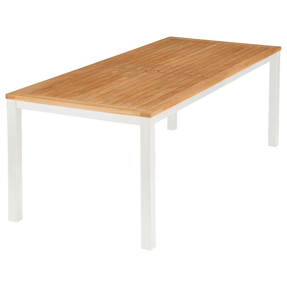Barlow Tyrie Aura Dining Table 200 (200x90cm) Plateau Teck Plateau Teck et Armature Artic White