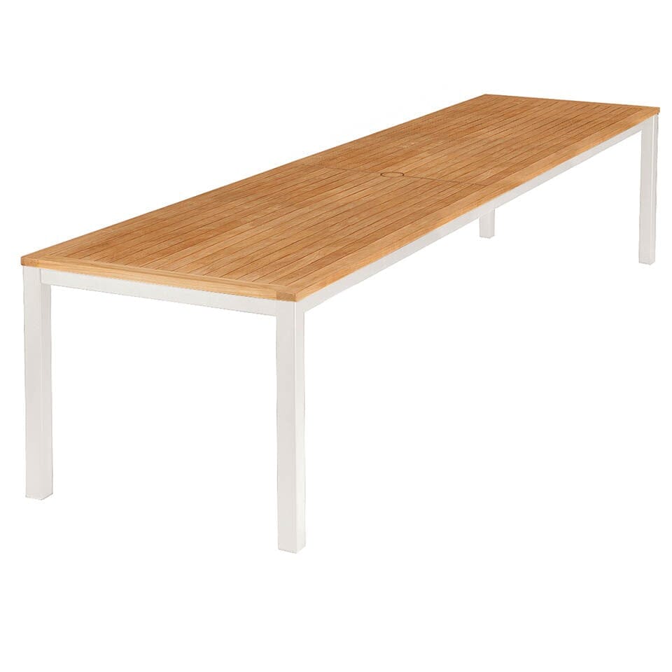 Barlow Tyrie Aura Dining Table 300 (300x101cm) Plateau Teck Plateau Teck et Armature Artic White