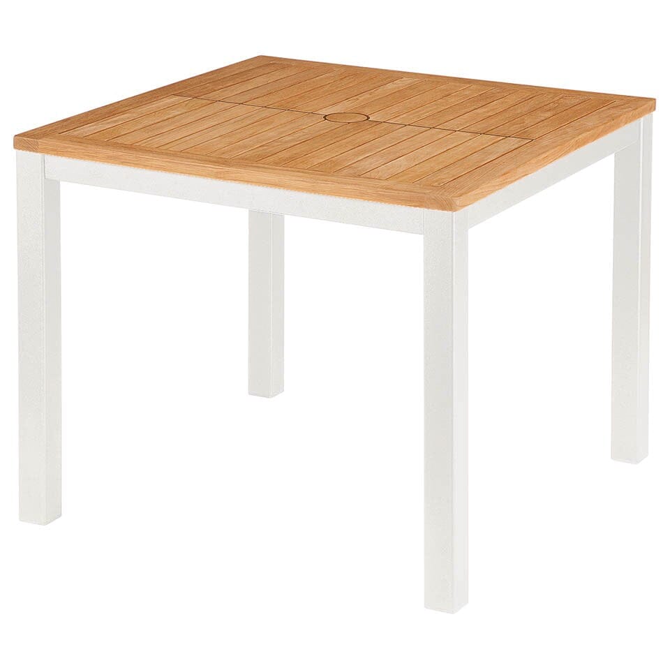 Barlow Tyrie Aura Dining Table 90 (90x90cm) Plateau Teck Plateau Teck et Armature Artic White