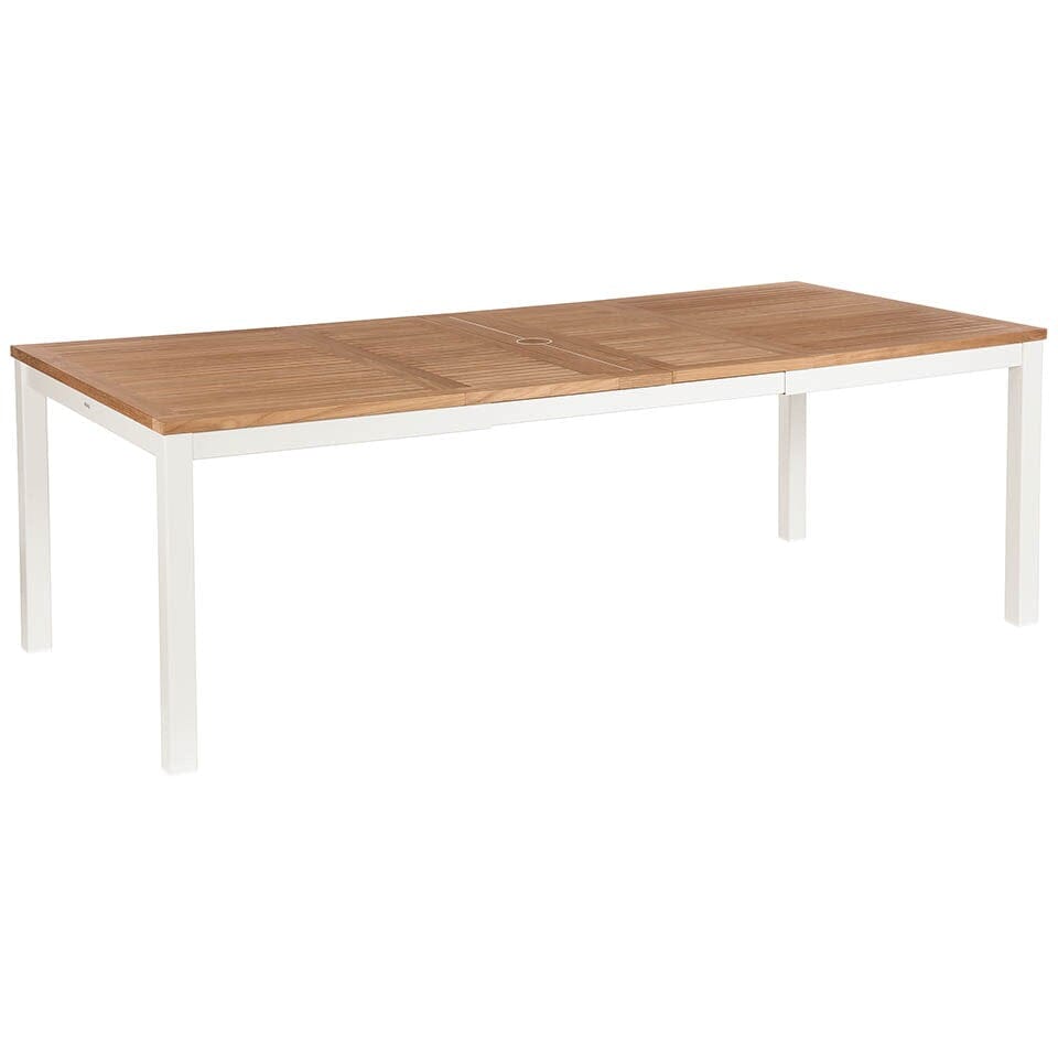 Barlow Tyrie Aura Dining Table à rallonge 230 (151-228x106cm) Plateau Teck Plateau Teck et Armature Artic White