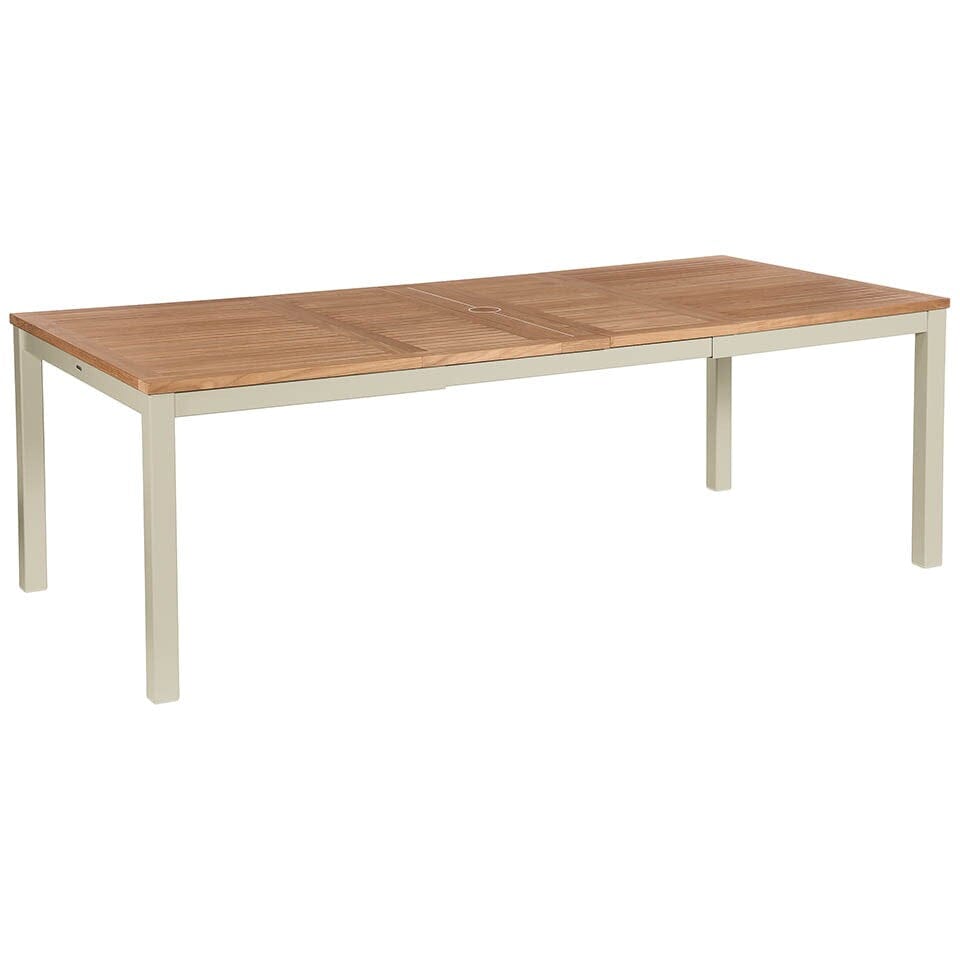 Barlow Tyrie Aura Dining Table à rallonge 230 (151-228x106cm) Plateau Teck Plateau Teck et Armature Champagne