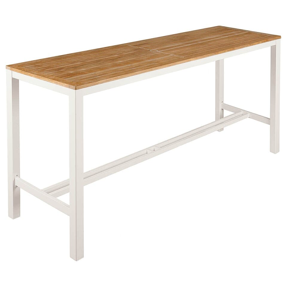 Barlow Tyrie Aura High Dining Table haute de bar 200 (200x71cm) Plateau Teck Plateau Teck et Armature Artic White