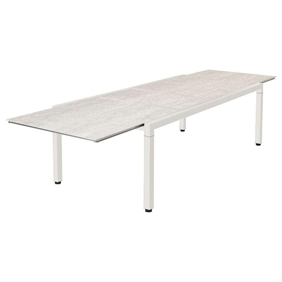 Barlow Tyrie Equinox Dining Table à rallonge 360 (240-361x113cm) inox laqué - Plateau céramique Armature Artic White - Céramique Frost