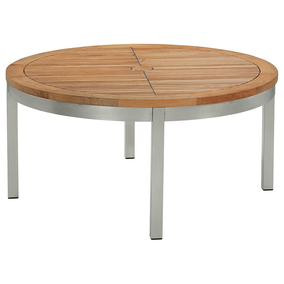 Barlow Tyrie Equinox Occasional Low Table 100 - Table basse ronde Ø102cm H:48cm inox Plateau Teck