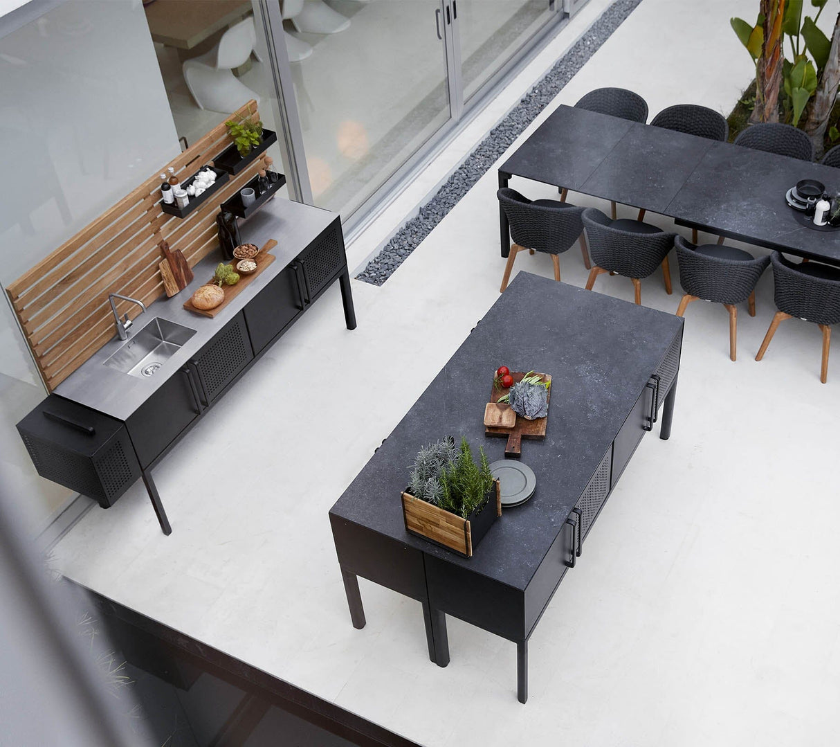 Cane-line Drop Kitchen Cuisine grand Module avec 3 armoires 200cm (3550)