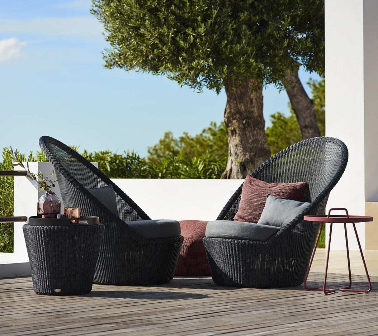 Cane-line Kingston Sunchair Fauteuil bas Haut dossier avec roues (5448), coussins en sus