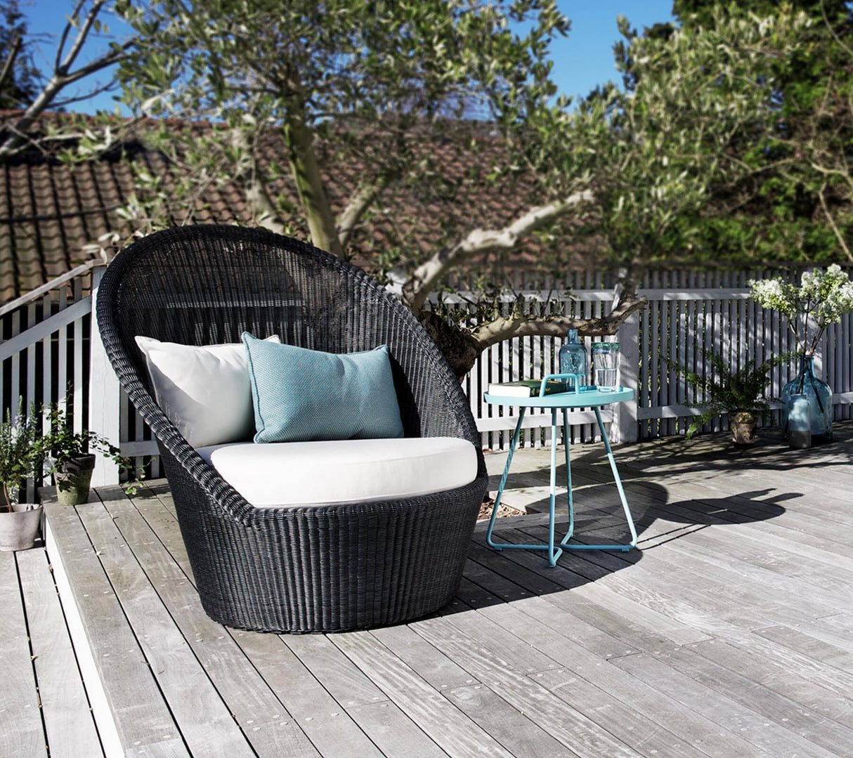 Cane-line Kingston Sunchair Fauteuil bas Haut dossier avec roues (5448), coussins en sus