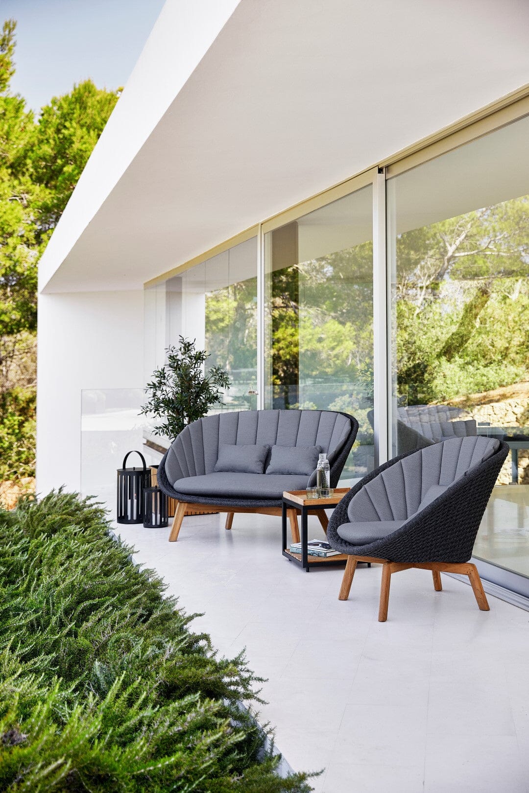 Cane-line Peacock Rope Fauteuil Club Lounge avec pieds en teck INDOOR (5458), coussins en sus