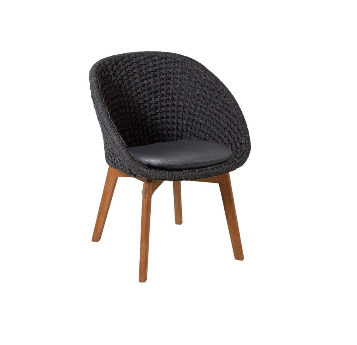 Cane-line Peacock Rope Fauteuil repas avec pieds en teck INDOOR (5454), coussin en sus Dark grey (Cordes Cane-line Soft Rope)