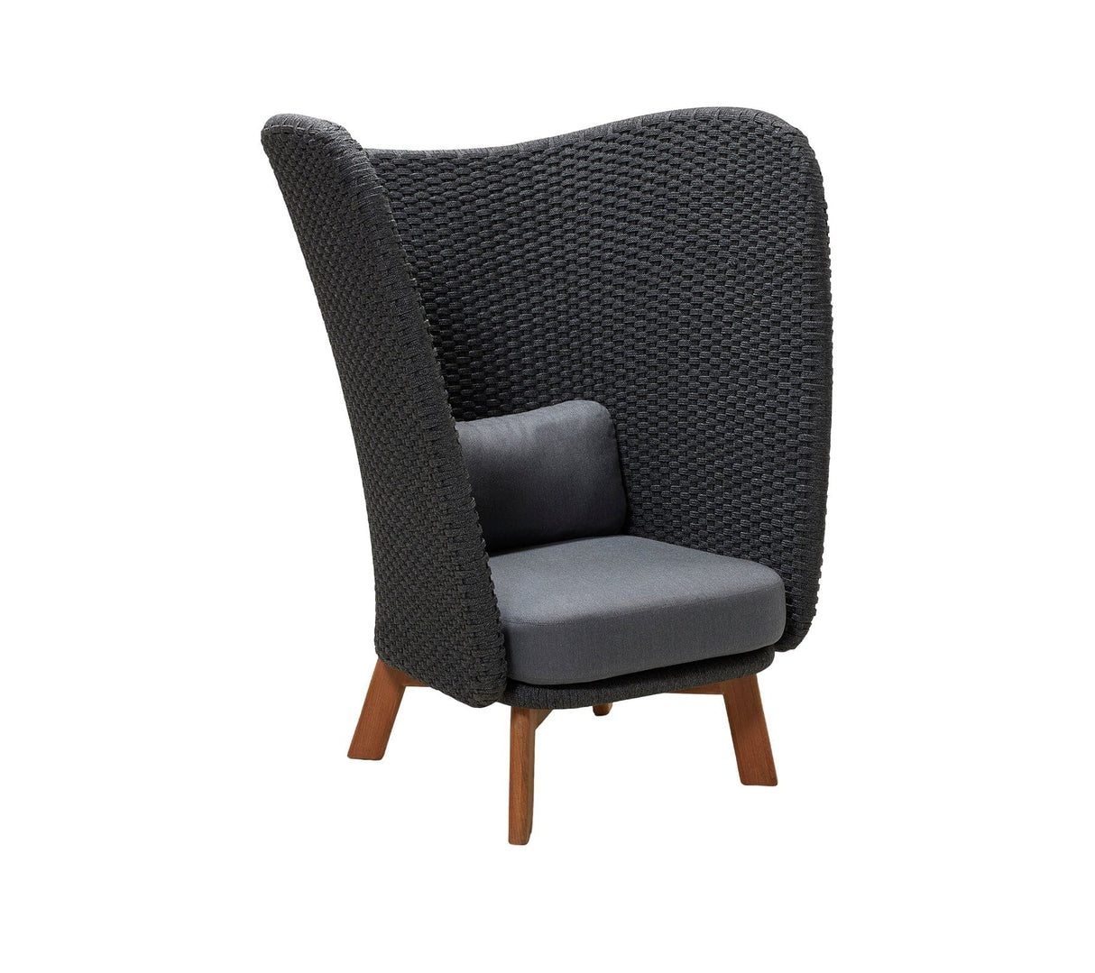 Cane-line Peacock Rope Wing Highback chair Fauteuil Lounge Haut dossier à oreilles avec pieds en teck (5460), coussins inclus Dark grey (Cordes Cane-line Soft Rope) Grey Cane-line Natté