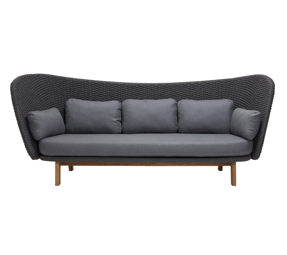 Cane-line Peacock Rope Wing Sofa Canapé 3 places à oreilles avec pieds en teck (5560), coussins inclus