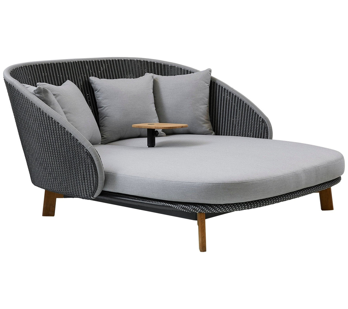 Cane-line Peacock Weave Daybed avec pieds en teck tablette incluse, coussins inclus (5561) Grey/Light grey (Résine tressée, Cane-line Weave) armature Light grey Cane-line Natté