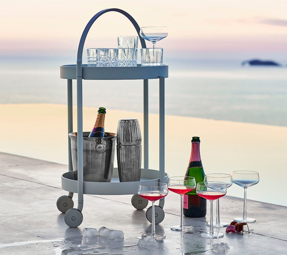 Cane-line Roll Trolley Desserte ronde Ø 44cm avec roues (5002)