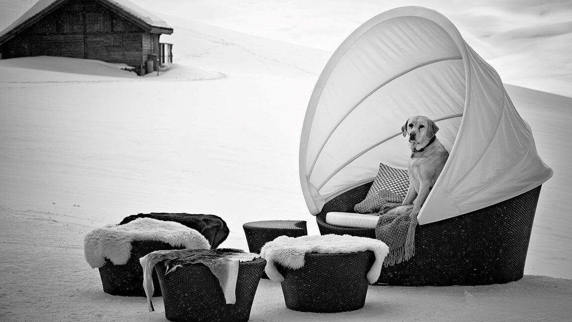 Dedon Orbit Set Loveseat XXL, avec Canopy / Capote en White, sling seat, Coussins en sus