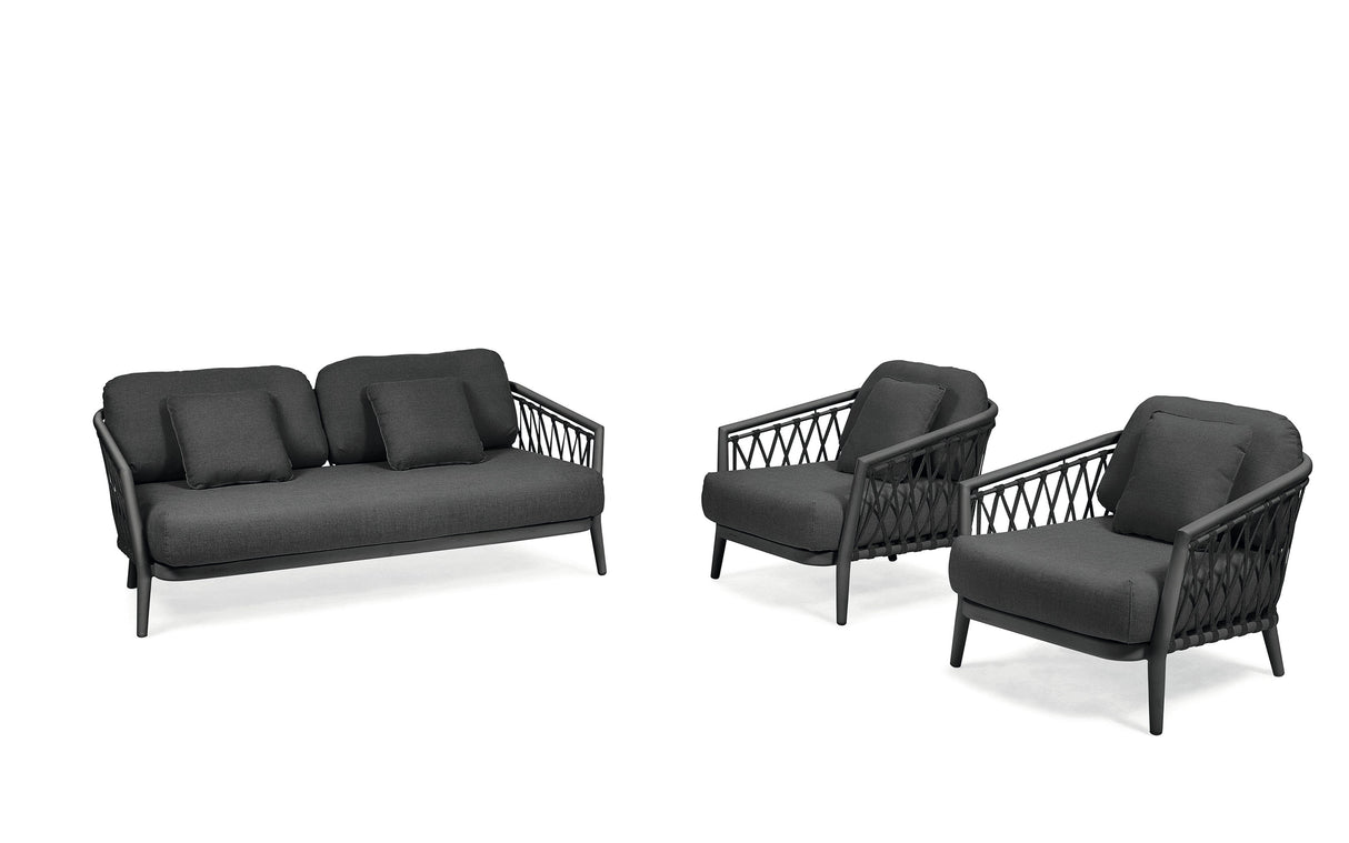 Diphano Diamond Combo Set (2x Fauteuil Club lounge + Canapé 2 places) Set de coussins inclus Lava AF10 + Cordes Charcoal 4R03 + Tissus Seal Brown - Chestnut