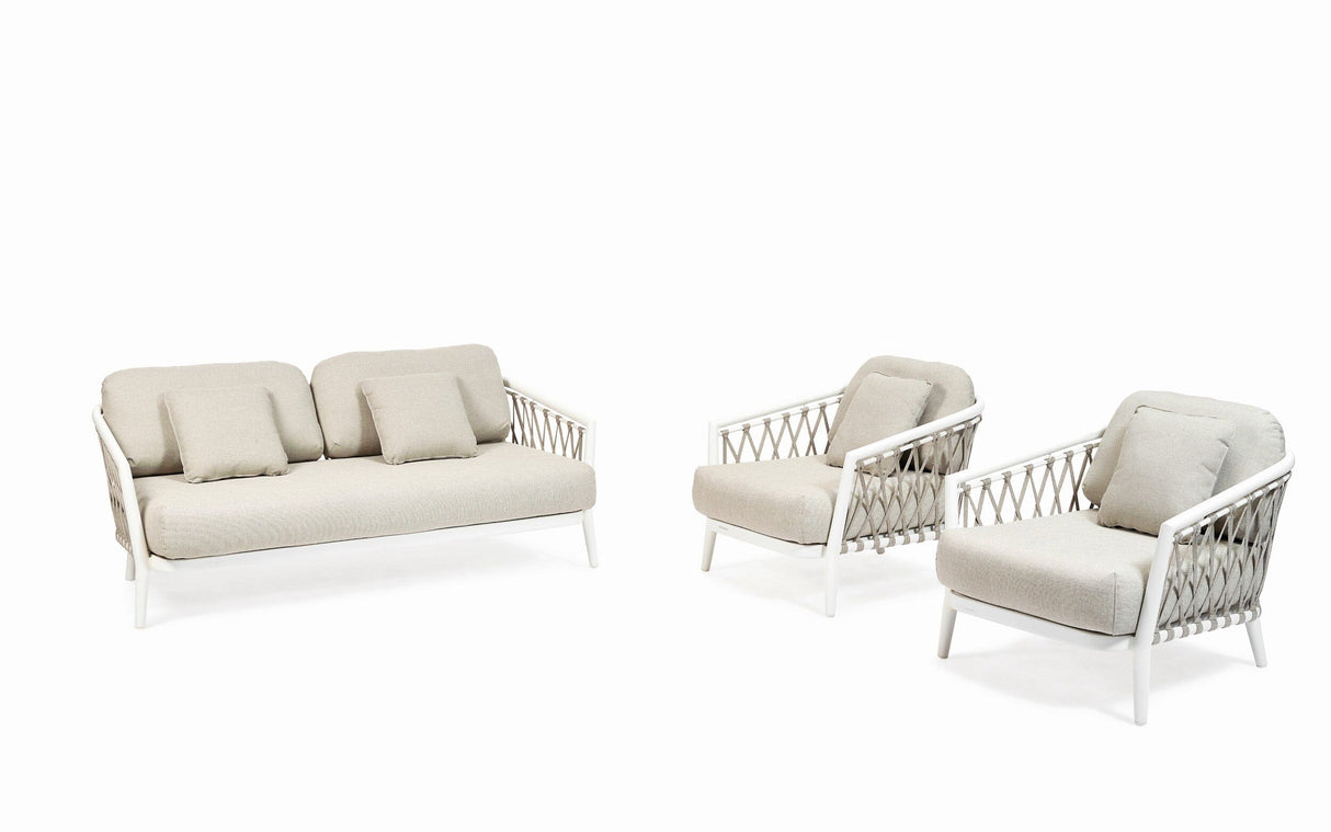 Diphano Diamond Combo Set (2x Fauteuil Club lounge + Canapé 2 places) Set de coussins inclus White AF08 + Cordes Rye 4R08 + Tissus Twisted Linen - Tundra