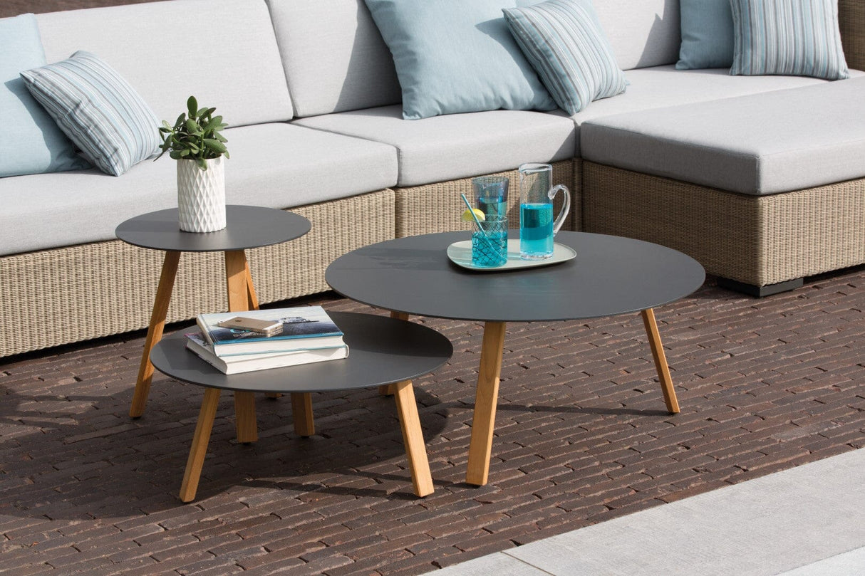 Diphano Easy-Fit Table basse Elite B ronde Ø42cm (H:44cm) Pieds teck - Plateau alu