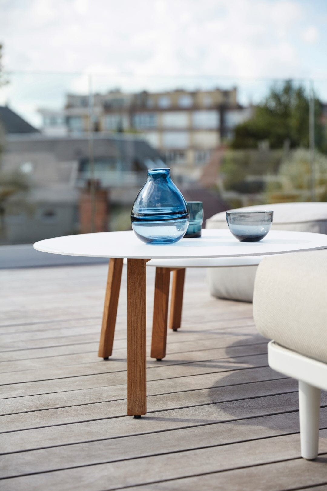 Diphano Easy-Fit Table basse Elite S ronde Ø80cm (H:36cm) Pieds teck - Plateau alu