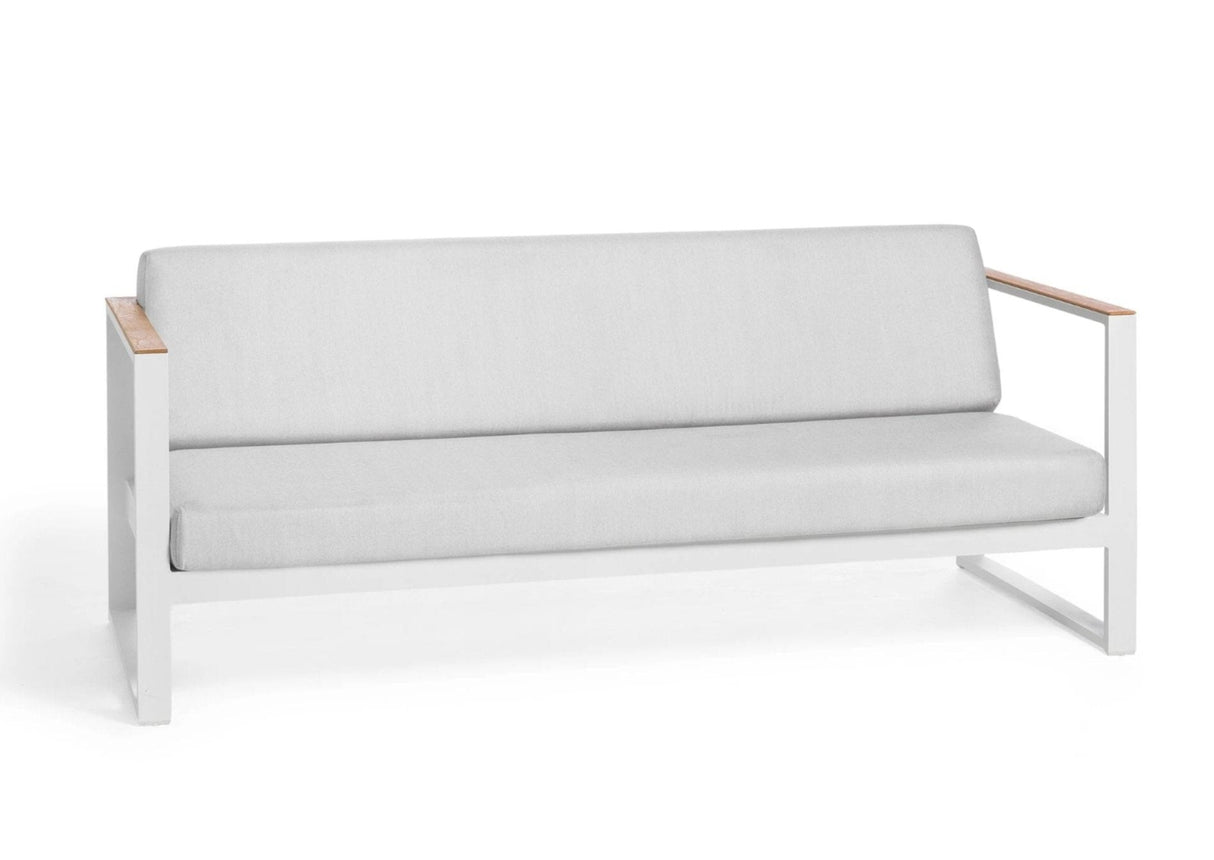 Diphano Landscape-Teak Canapé Lounge 3 places avec teck - Set de coussins inclus White AF08 + Teck Naturel + Tissu Shine C531