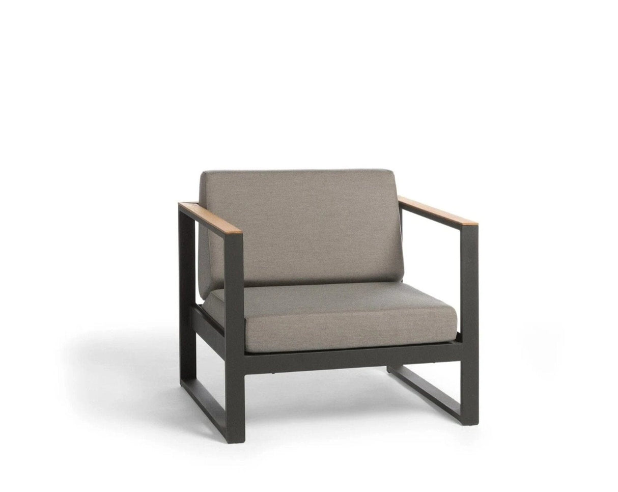 Diphano Landscape-Teak Fauteuil Club lounge avec teck - Set de coussins inclus Lava AF10 + Teck Naturel + Tissu Brown mêlé C551