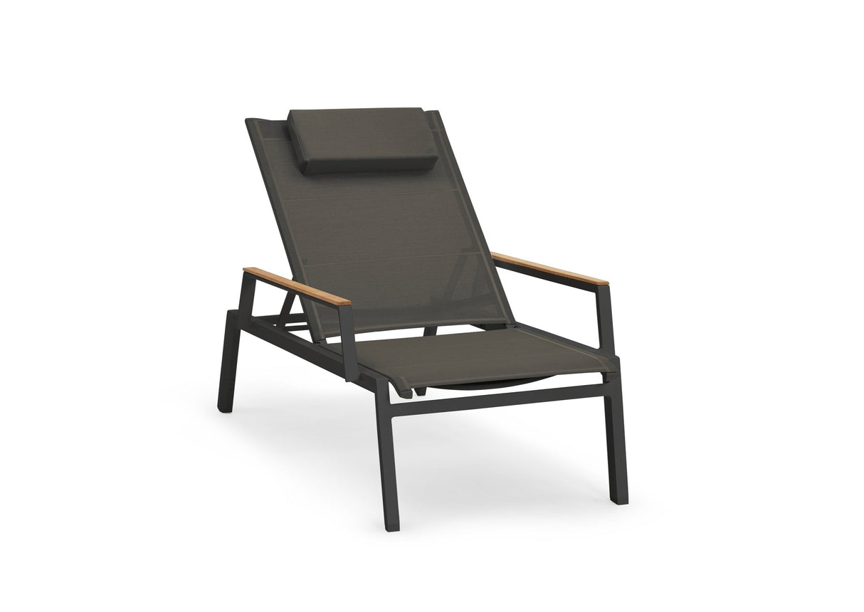 Diphano Selecta Beach Chair avec accoudoirs en teck Lava AF10 + Toile Batyline Café T131