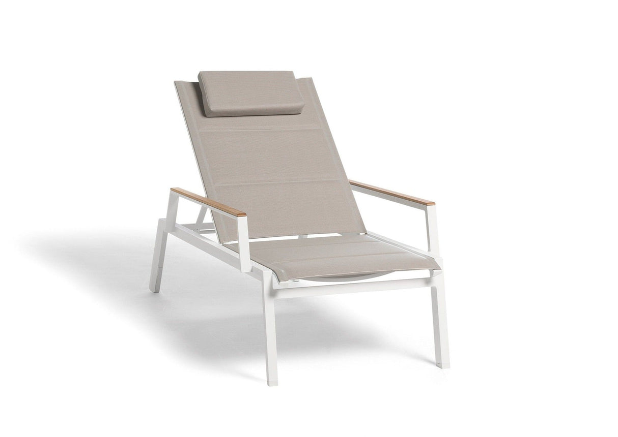 Diphano Selecta Beach Chair avec accoudoirs en teck White AF08 + Toile simple Sand T133