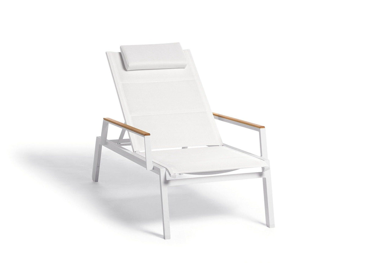 Diphano Selecta Beach Chair avec accoudoirs en teck White AF08 + Toile simple White T008