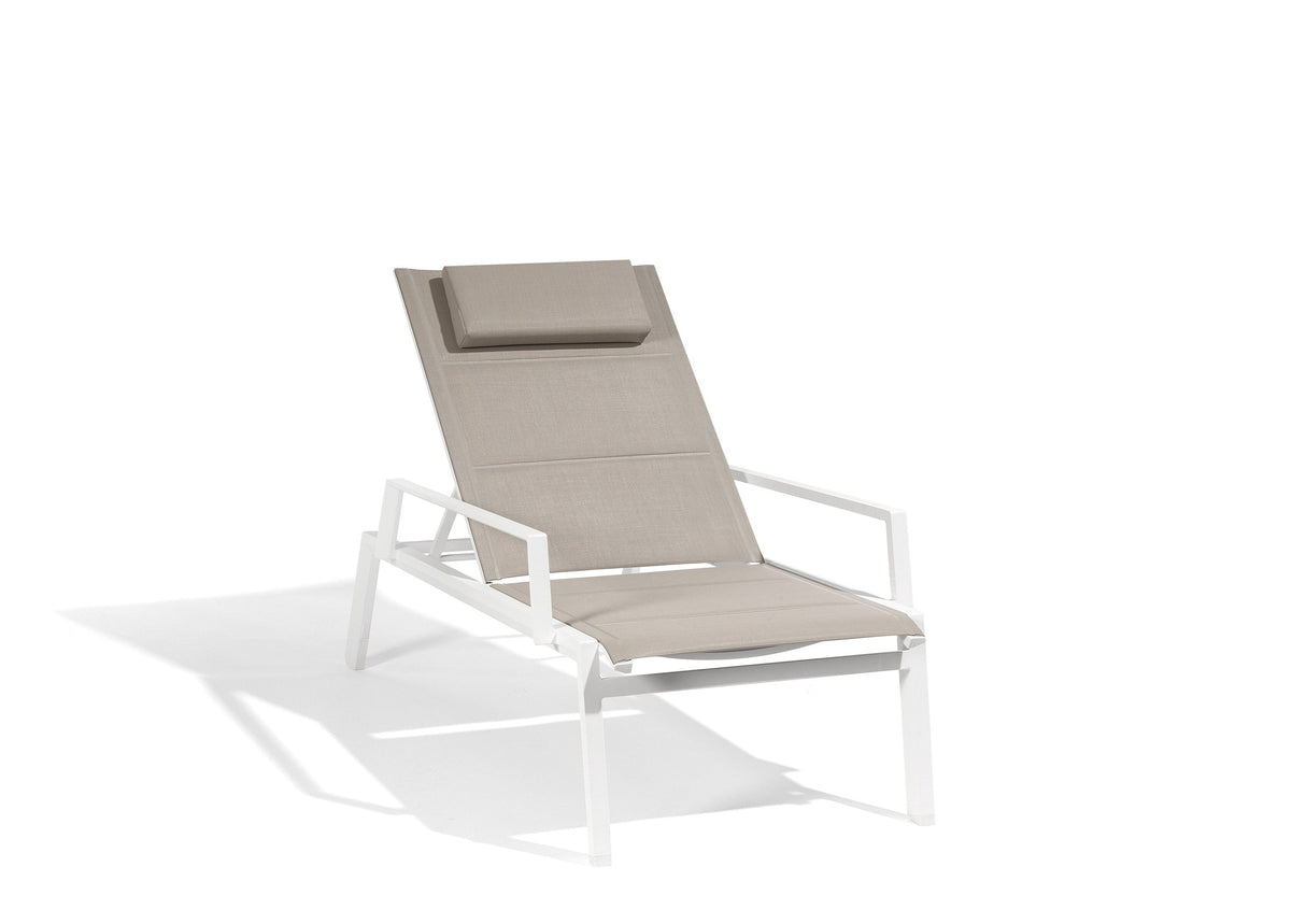Diphano Selecta Beach Chair Transat avec accoudoirs alu White AF08 + Toile simple Sand T133