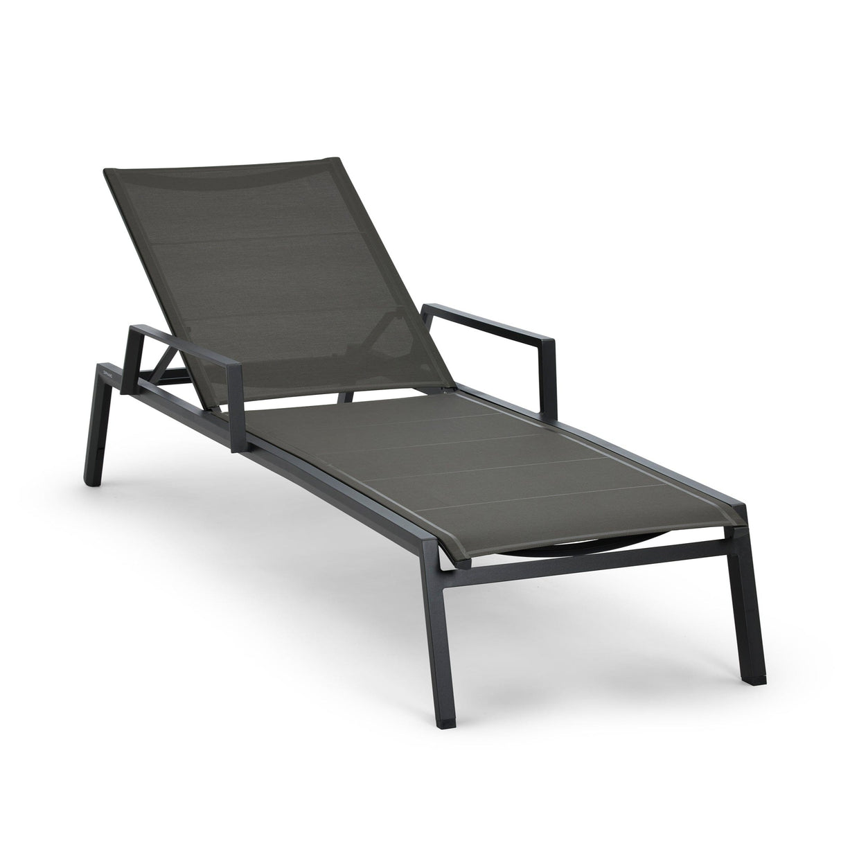 Diphano Selecta Chaise longue avec accoudoirs alu Lava AF10 + Toile Batyline Cafe T131