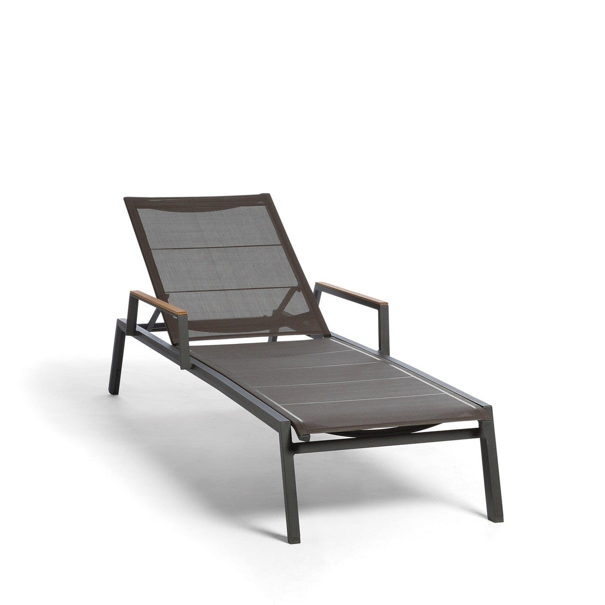 Diphano Selecta Chaise longue avec accoudoirs en teck Lava AF10 + Toile simpe Café T131
