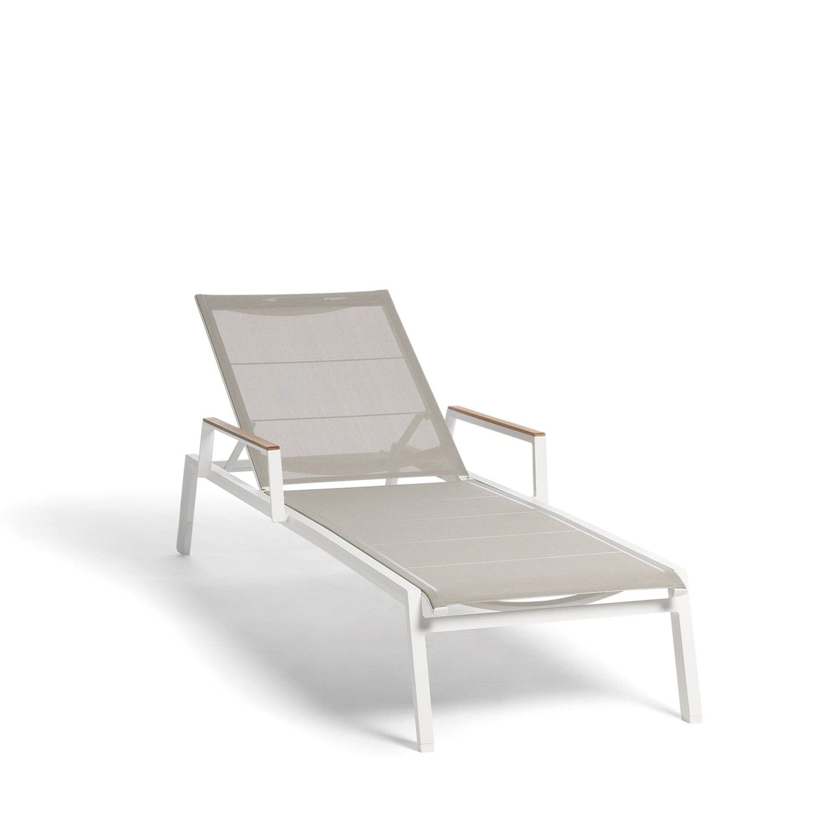 Diphano Selecta Chaise longue avec accoudoirs en teck White AF08 + Toile simple Sand T133