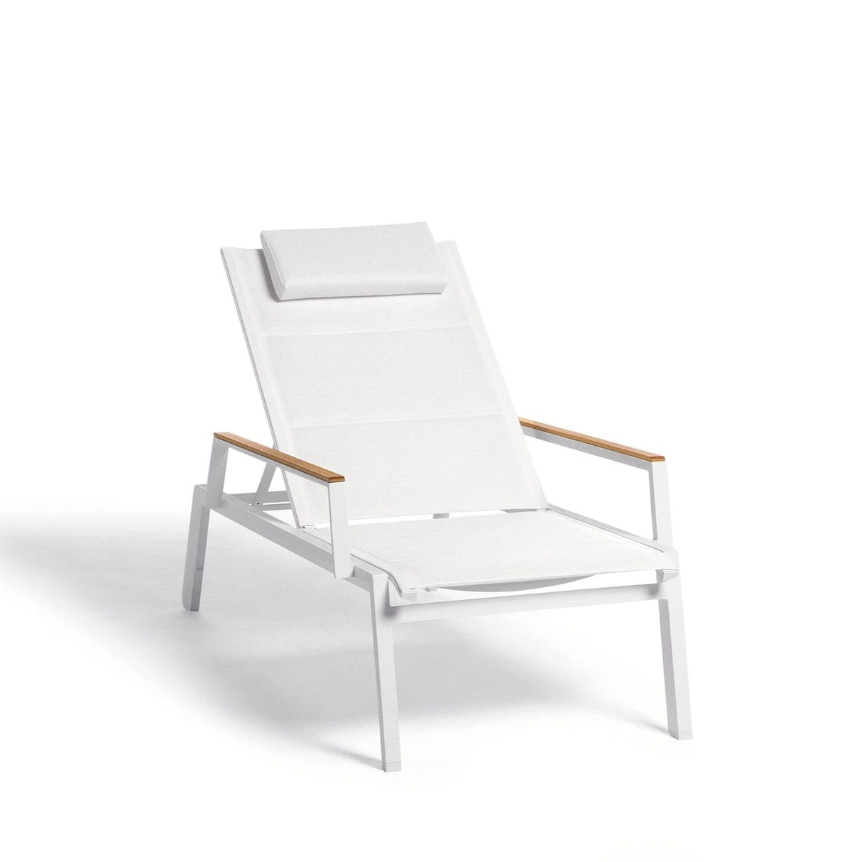 Diphano Selecta Deck chair Transat avec repose-pieds et accoudoirs en teck White AF08 + Toile simple White T008