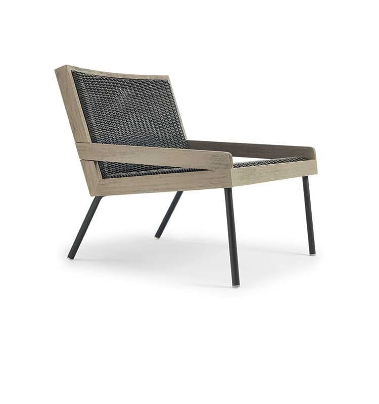 Ethimo Allaperto Mountain Etwick Fauteuil bas Lounge Coffee Brown + Pickled Teak Etwick Bark