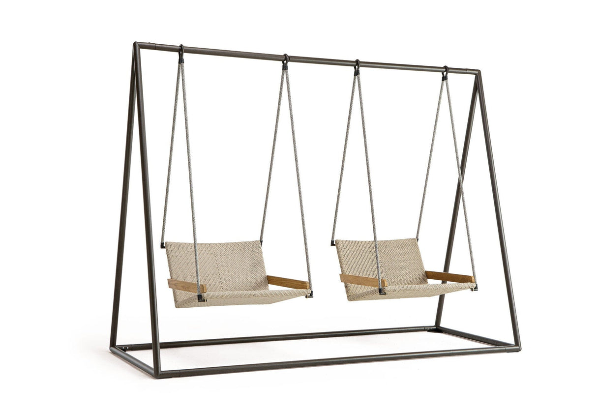 Ethimo Allaperto Nautic Balancelle autoportante Coffee Brown + Natural Teak Flat Rope Grey