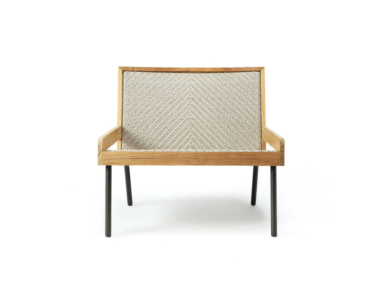 Ethimo Allaperto Nautic Fauteuil bas Lounge Coffee Brown + Natural Teak Flat Rope Grey