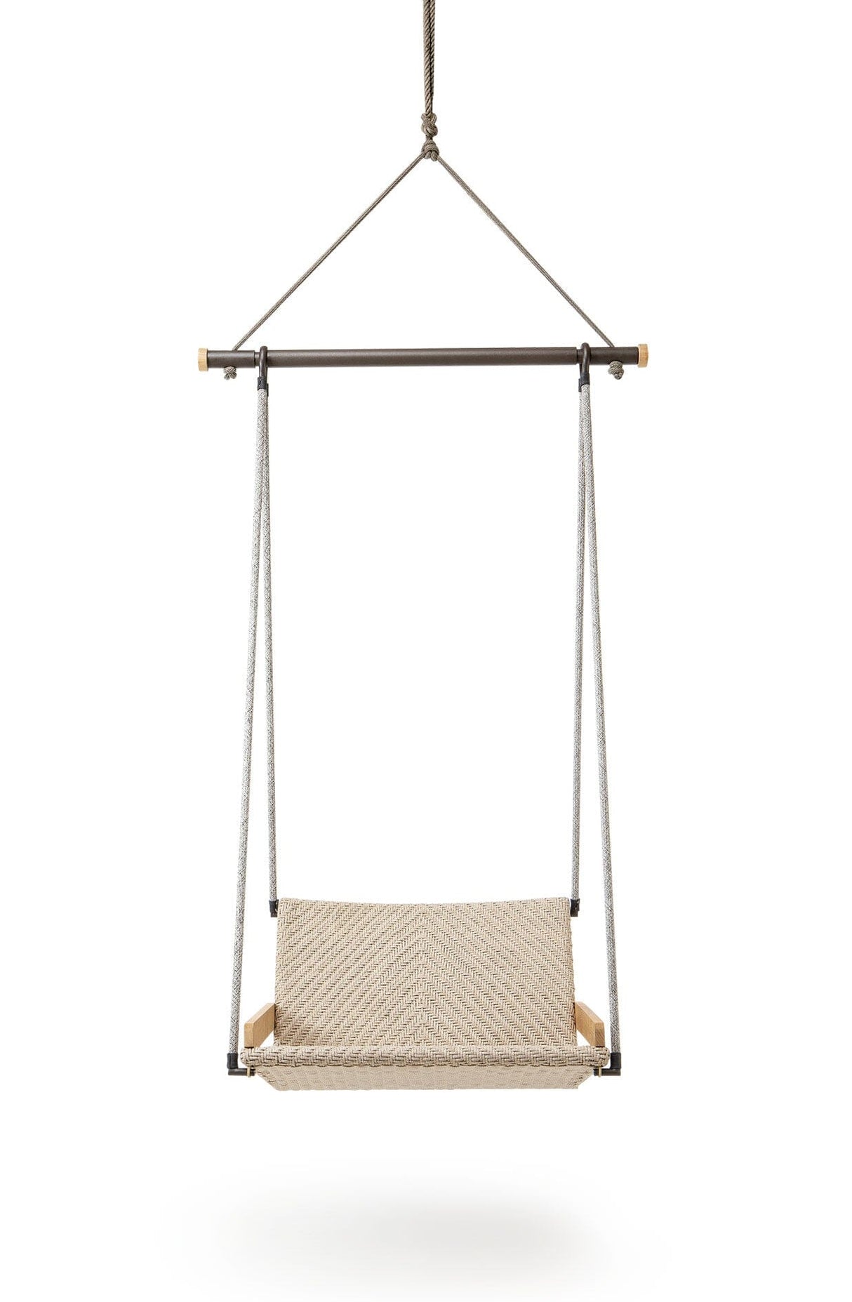 Ethimo Allaperto Nautic Fauteuil suspendu balancelle Coffee Brown + Natural Teak Flat Rope Grey