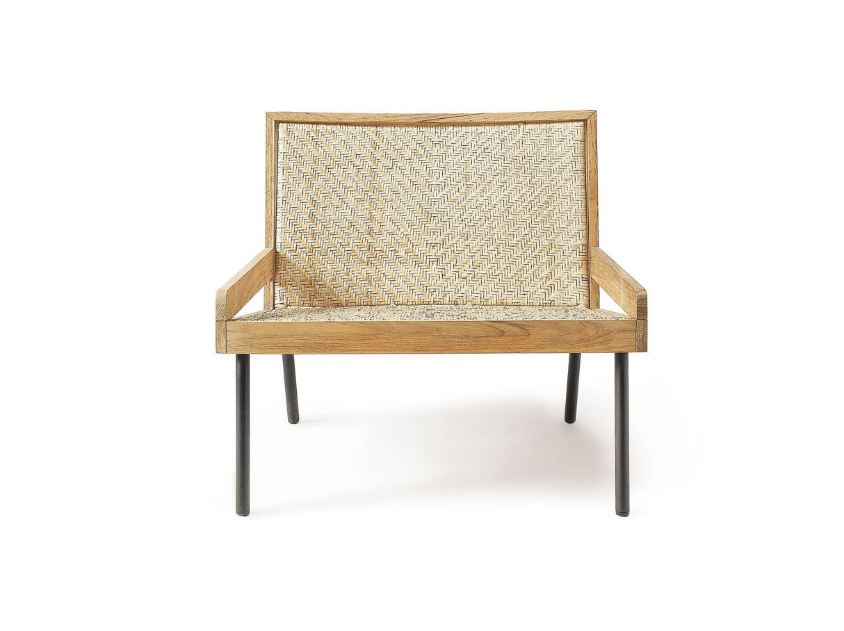 Ethimo Allaperto Veranda Fauteuil bas Lounge Coffee Brown + Natural Teak Natural Rattan