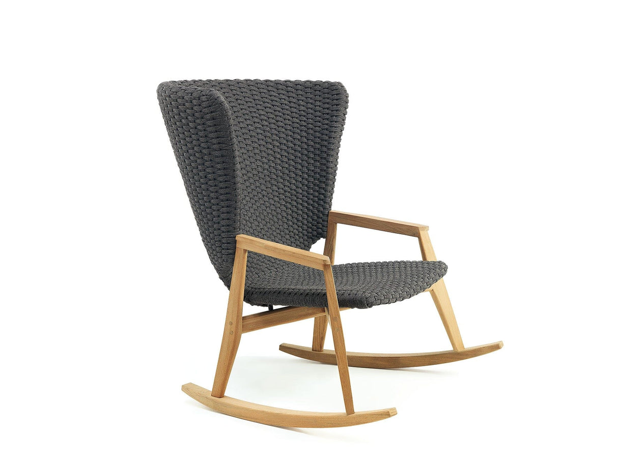 Ethimo Knit Rocking chair Fauteuil à bascule Natural Teak + Rope Lava Grey