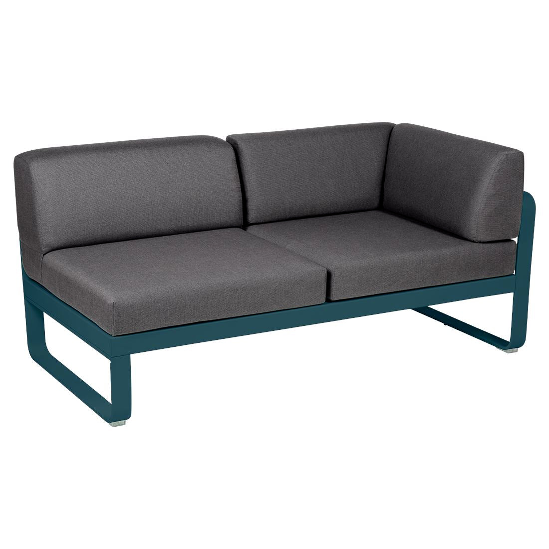 Fermob Bellevie Module d'angle - droit 2 places Bleu acapulco 21 Gris graphite A3