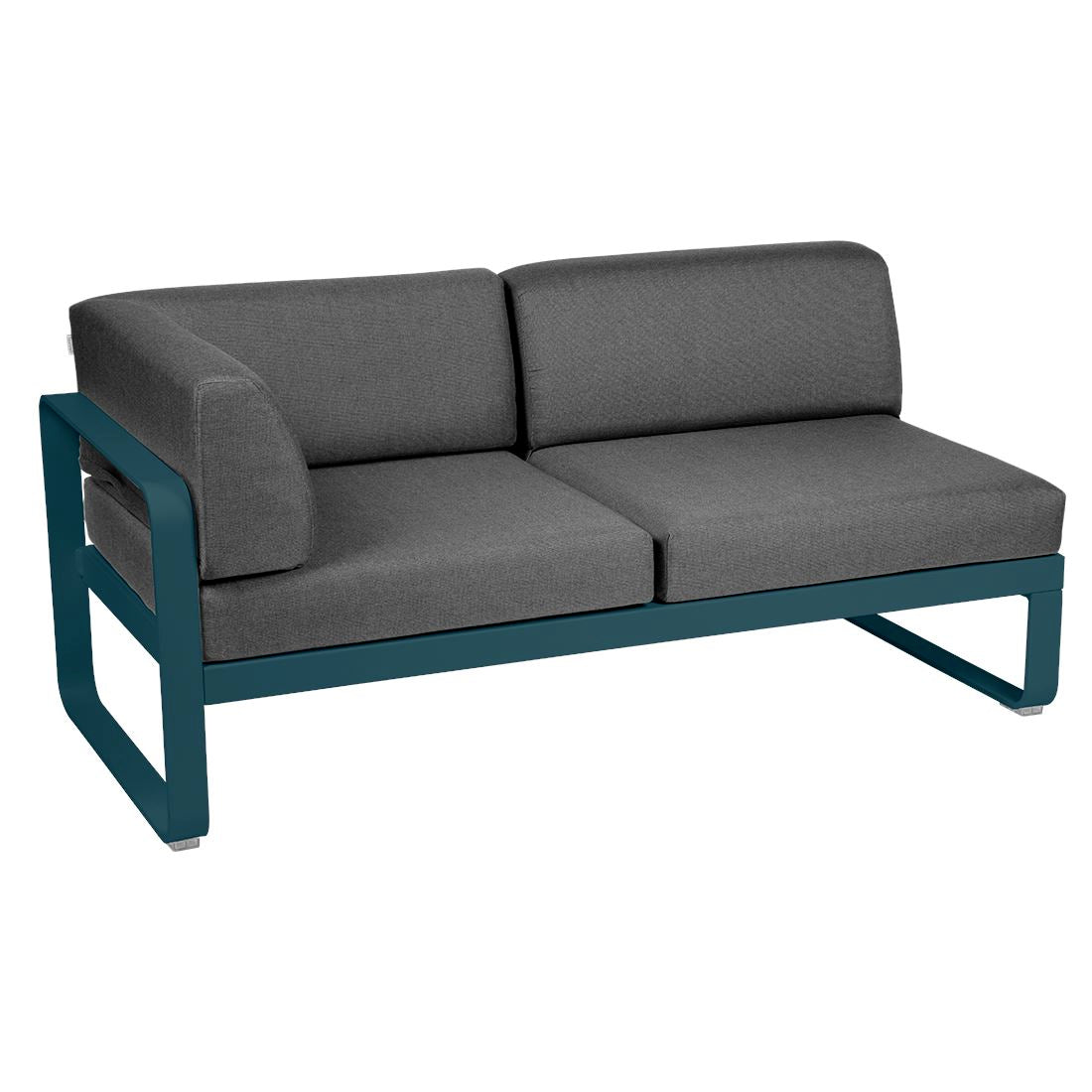 Fermob Bellevie Module d'angle - gauche 2 places Bleu acapulco 21 Gris graphite A3
