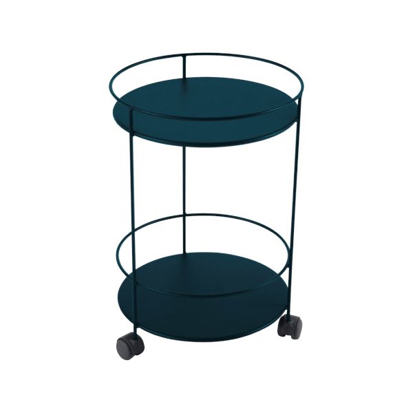 Fermob Guinguette Guéridon à roulettes double plateau plein Bleu acapulco 21