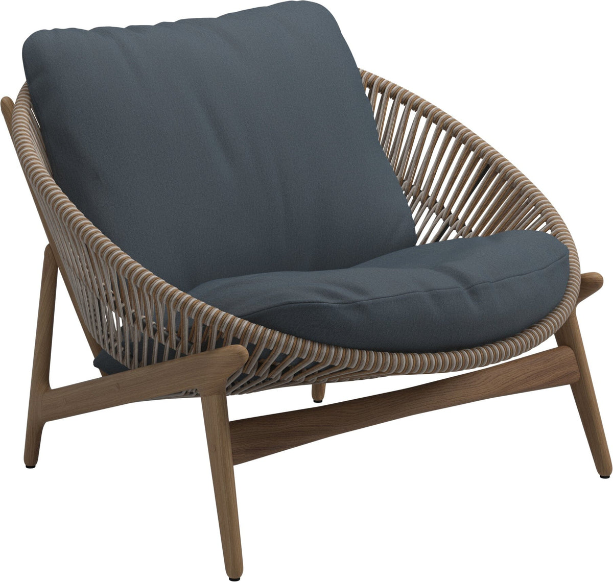Gloster Bora Fauteuil bas Lounge Teck / Wicker Sorrel Grade D (ST) Tuck Denim 0157