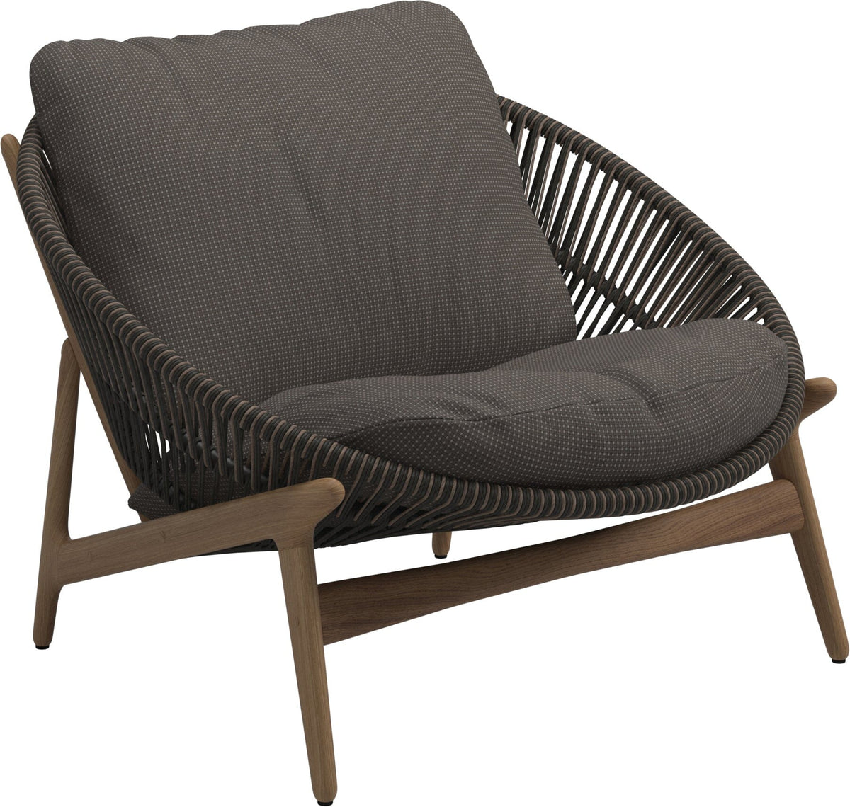 Gloster Bora Fauteuil bas Lounge Teck / Wicker Umber Grade C (OP) Robben Charcoal 0083