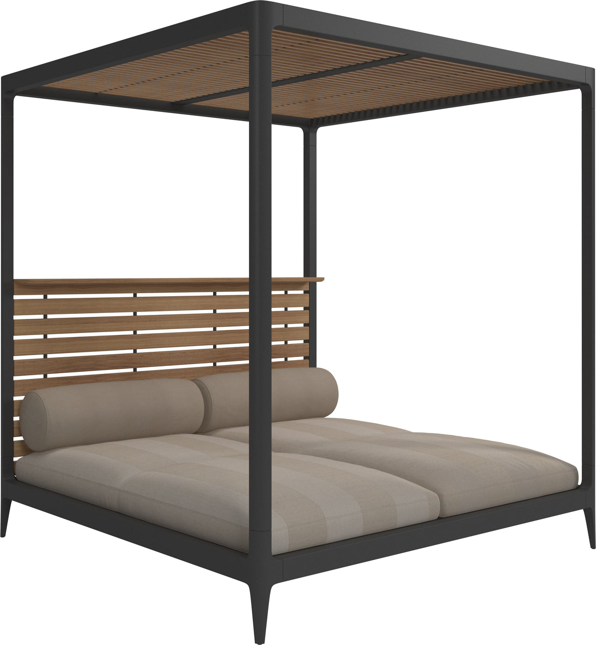 Gloster Grid Cabana avec Teak Back & Roof Meteor Grade B (OP) Poolside Linen 0202