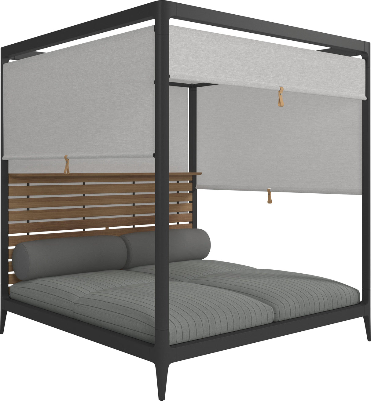 Gloster Grid Cabana avec Teak Back & Screens Metor Grade B (OP) Pinstripe Fog 0161